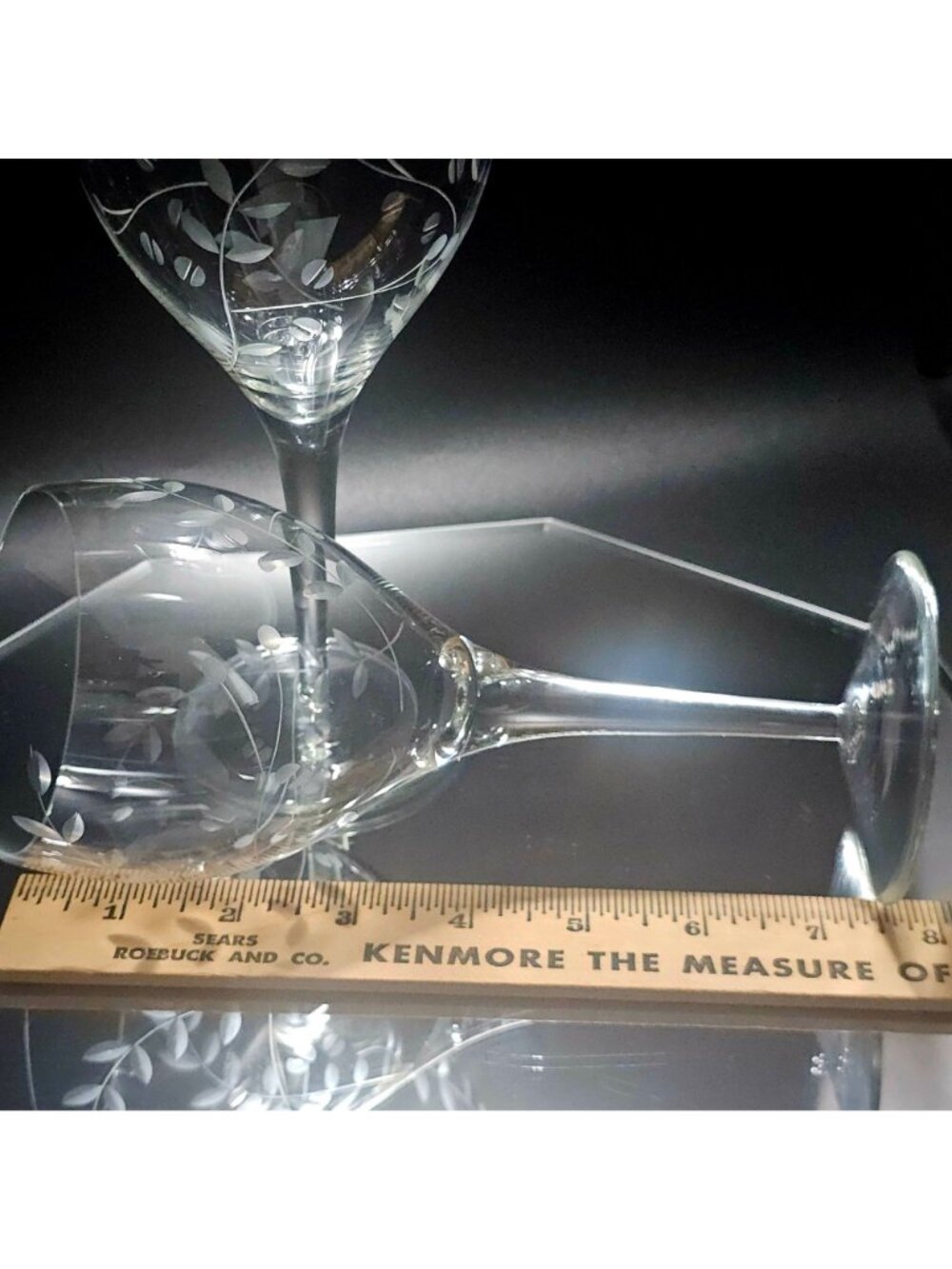 2 Colony Claridge Water Goblet 7.5" etched plant crystal blown glass romantic vt - Picture 3 of 7